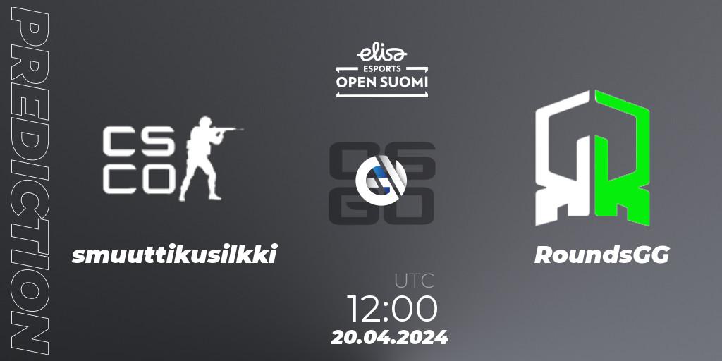smuuttikusilkki - RoundsGG: Maç tahminleri. 20.04.2024 at 12:00, Counter-Strike (CS2), Elisa Open Suomi Season 6