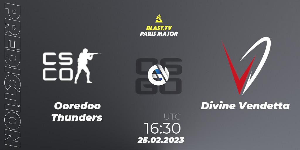 Ooredoo Thunders - Divine Vendetta: Maç tahminleri. 25.02.2023 at 16:30, Counter-Strike (CS2), BLAST.tv Paris Major 2023 Middle East RMR Closed Qualifier