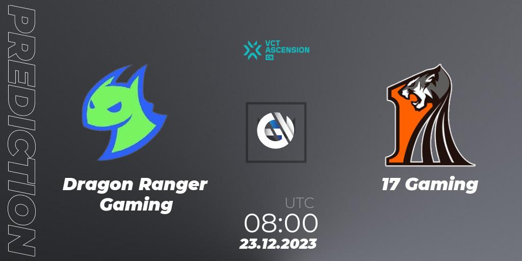 Dragon Ranger Gaming - 17 Gaming: Maç tahminleri. 23.12.2023 at 08:40, VALORANT, VALORANT China Ascension 2023