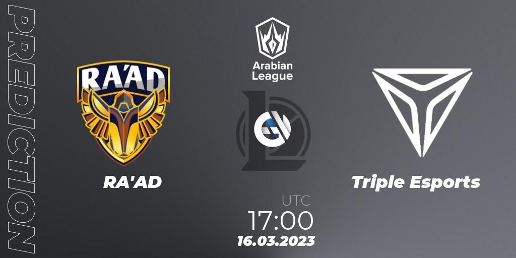 RA'AD - Triple Esports: Maç tahminleri. 16.03.2023 at 17:00, LoL, Arabian League 2nd Division Spring 2023