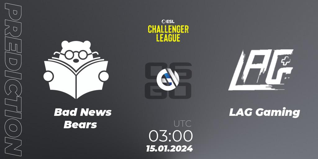 Bad News Bears - LAG Gaming: Maç tahminleri. 15.01.24, CS2 (CS:GO), ESL Challenger League Season 46 Relegation: North America