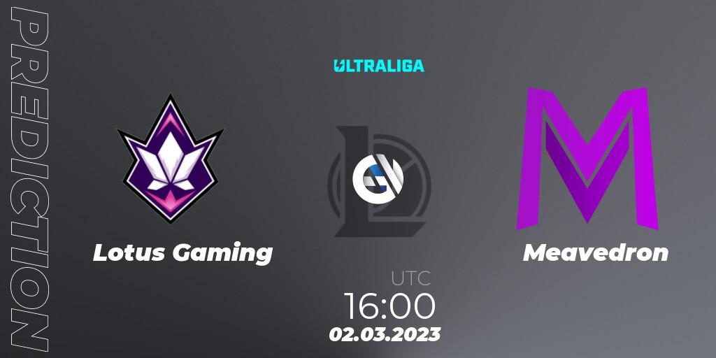 Lotus Gaming - Meavedron: Maç tahminleri. 02.03.2023 at 17:00, LoL, Ultraliga 2nd Division Season 6
