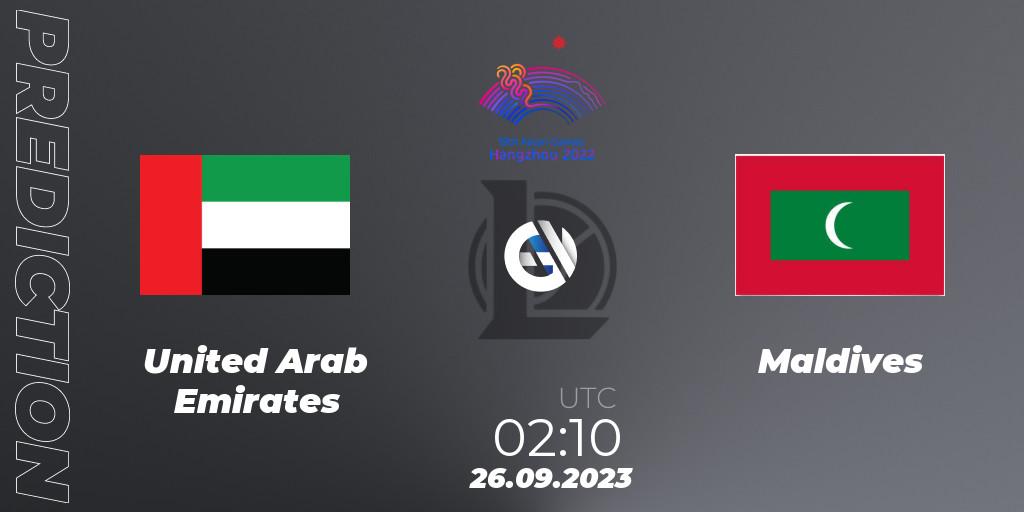 United Arab Emirates - Maldives: Maç tahminleri. 26.09.2023 at 02:10, LoL, 2022 Asian Games