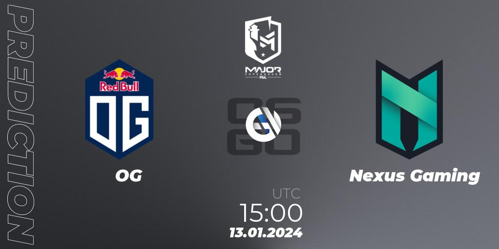 OG - Nexus Gaming: Maç tahminleri. 13.01.2024 at 15:00, Counter-Strike (CS2), PGL CS2 Major Copenhagen 2024 Europe RMR Open Qualifier 3