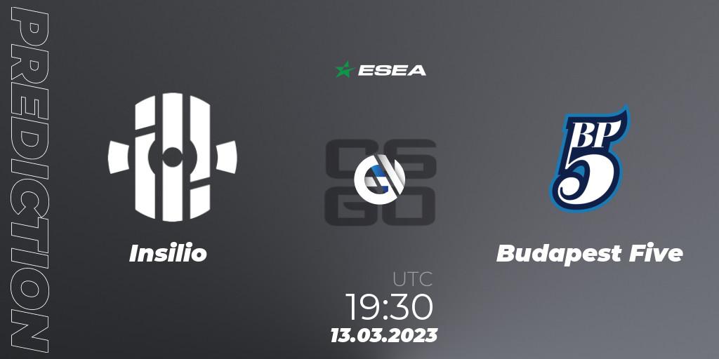 Insilio - Budapest Five: Maç tahminleri. 13.03.23, CS2 (CS:GO), ESEA Season 44: Advanced Division - Europe