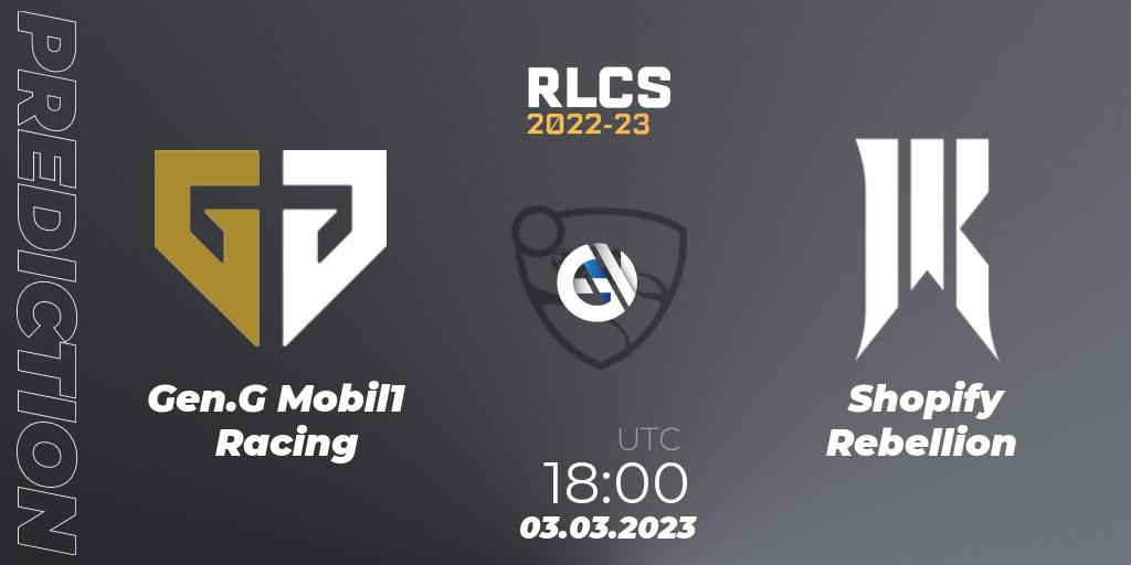 Gen.G Mobil1 Racing - Shopify Rebellion: Maç tahminleri. 03.03.2023 at 18:00, Rocket League, RLCS 2022-23 - Winter: North America Regional 3 - Winter Invitational