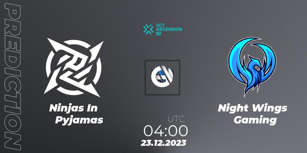 Ninjas In Pyjamas - Night Wings Gaming: Maç tahminleri. 23.12.2023 at 04:00, VALORANT, VALORANT China Ascension 2023