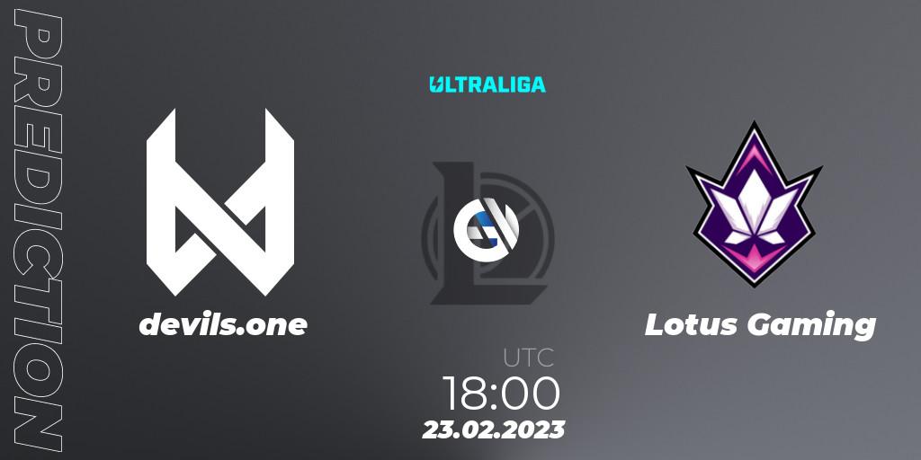 devils.one - Lotus Gaming: Maç tahminleri. 23.02.2023 at 18:00, LoL, Ultraliga 2nd Division Season 6