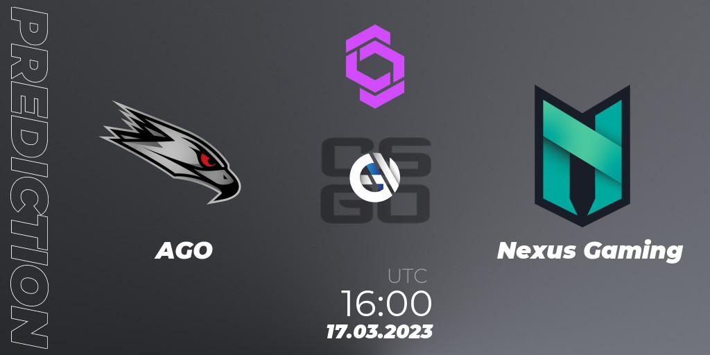 AGO - Nexus Gaming: Maç tahminleri. 17.03.2023 at 16:40, Counter-Strike (CS2), CCT West Europe Series #2
