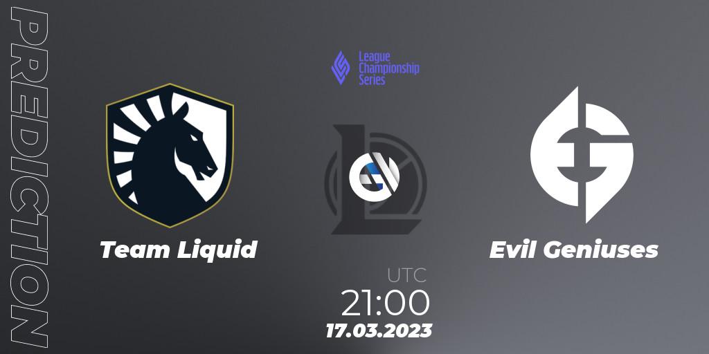 Team Liquid - Evil Geniuses: Maç tahminleri. 16.02.2023 at 22:00, LoL, LCS Spring 2023 - Group Stage