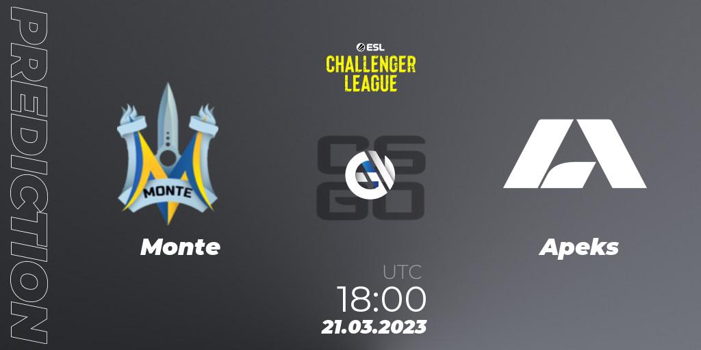 Monte - Apeks: Maç tahminleri. 21.03.23, CS2 (CS:GO), ESL Challenger League Season 44: Europe