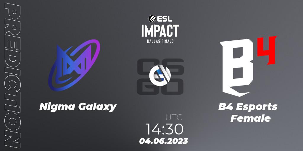 Nigma Galaxy - B4 Esports Female: Maç tahminleri. 04.06.2023 at 14:30, Counter-Strike (CS2), ESL Impact League Season 3
