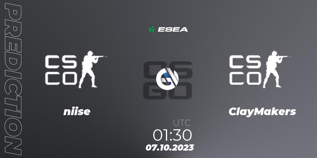 niise - ClayMakers: Maç tahminleri. 07.10.2023 at 00:35, Counter-Strike (CS2), ESEA Advanced Season 46 North America