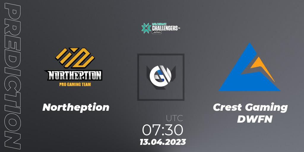 Northeption - Crest Gaming DWFN: Maç tahminleri. 13.04.2023 at 07:30, VALORANT, VALORANT Challengers 2023: Japan Split 2 Group stage