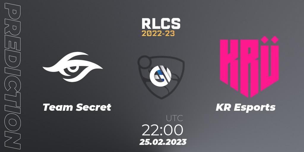 Team Secret - KRÜ Esports: Maç tahminleri. 25.02.2023 at 20:00, Rocket League, RLCS 2022-23 - Winter: South America Regional 3 - Winter Invitational