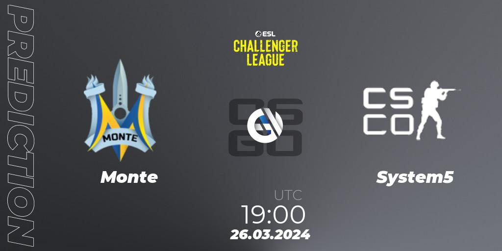 Monte - System5: Maç tahminleri. 26.03.24, CS2 (CS:GO), ESL Challenger League Season 47: Europe