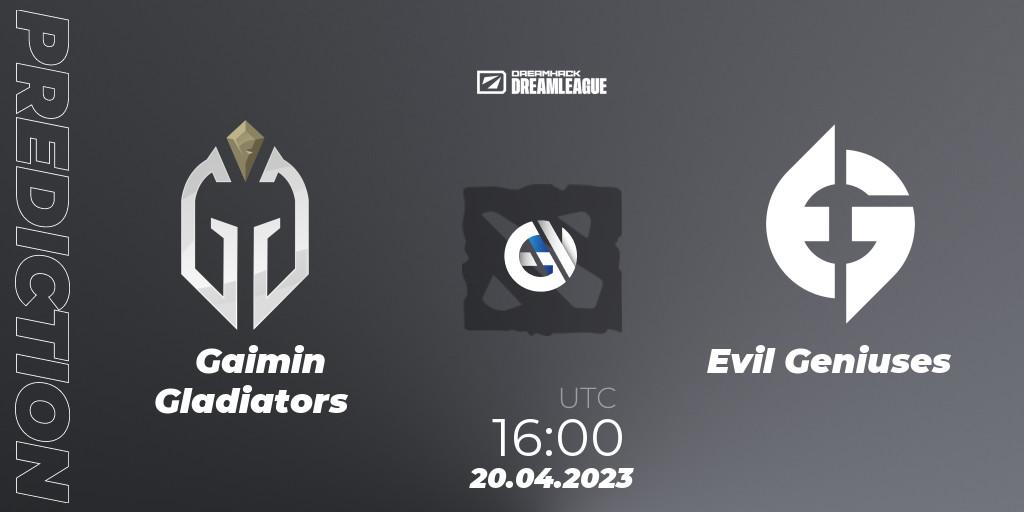 Gaimin Gladiators - Evil Geniuses: Maç tahminleri. 20.04.2023 at 15:55, Dota 2, DreamLeague Season 19 - Group Stage 2