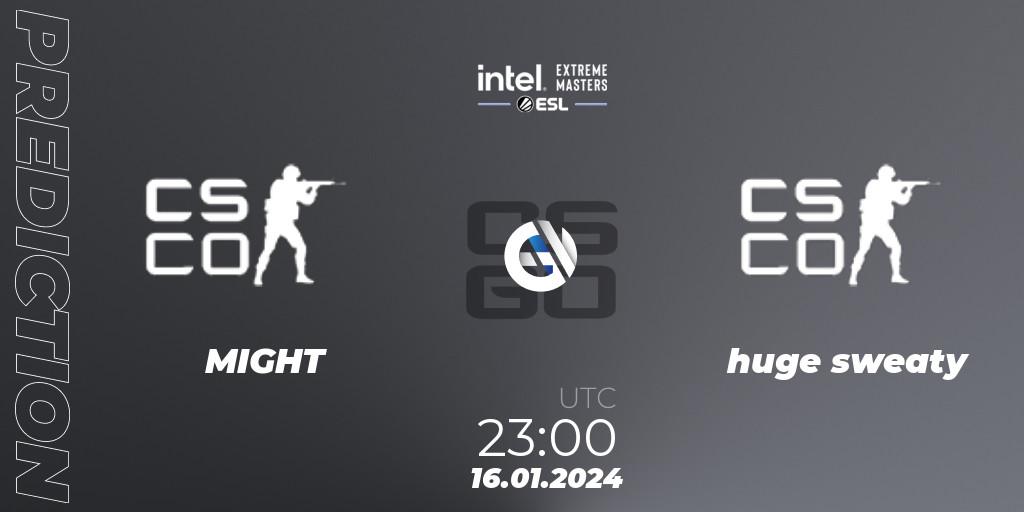 MIGHT - huge sweaty: Maç tahminleri. 16.01.2024 at 23:00, Counter-Strike (CS2), Intel Extreme Masters China 2024: North American Open Qualifier #1