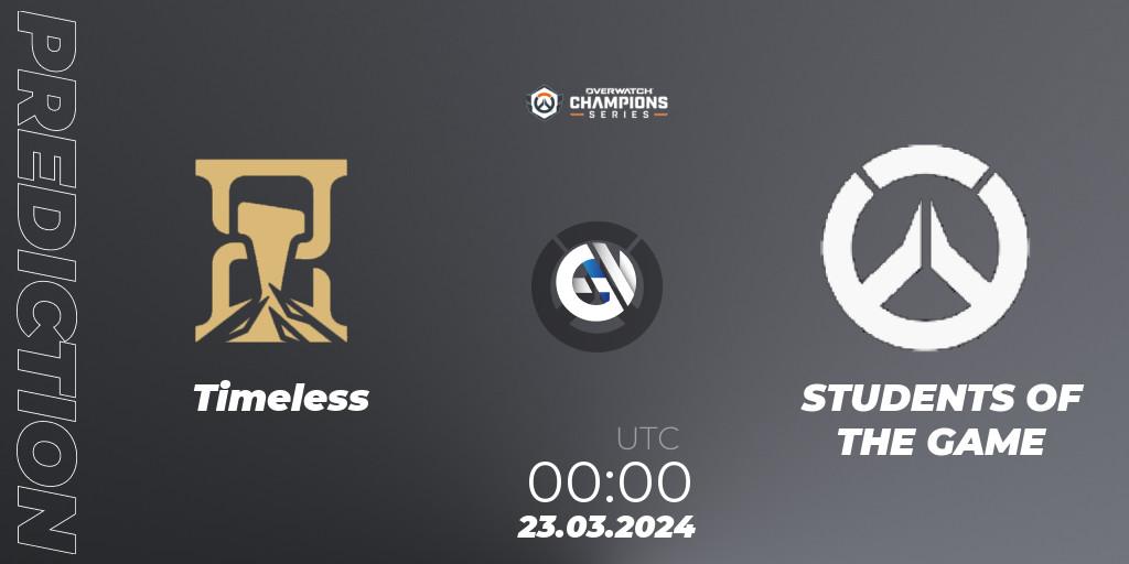 Timeless - STUDENTS OF THE GAME: Maç tahminleri. 22.03.2024 at 23:00, Overwatch, Overwatch Champions Series 2024 - North America Stage 1 Main Event