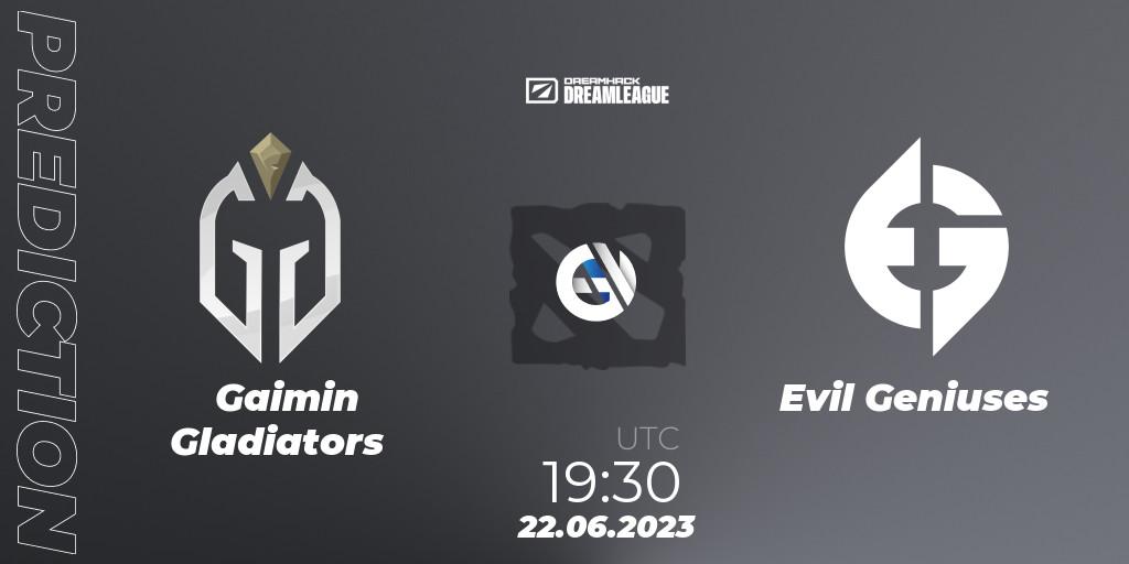Gaimin Gladiators - Evil Geniuses: Maç tahminleri. 22.06.2023 at 19:25, Dota 2, DreamLeague Season 20 - Group Stage 2
