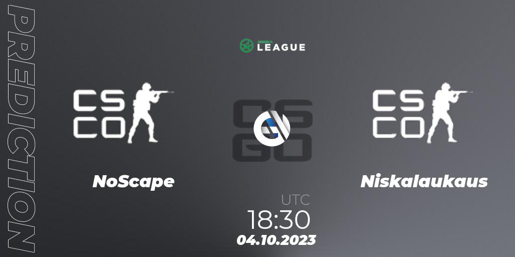 NoScape - Niskalaukaus: Maç tahminleri. 04.10.2023 at 18:30, Counter-Strike (CS2), ESEA Season 46: Intermediate Division - Europe