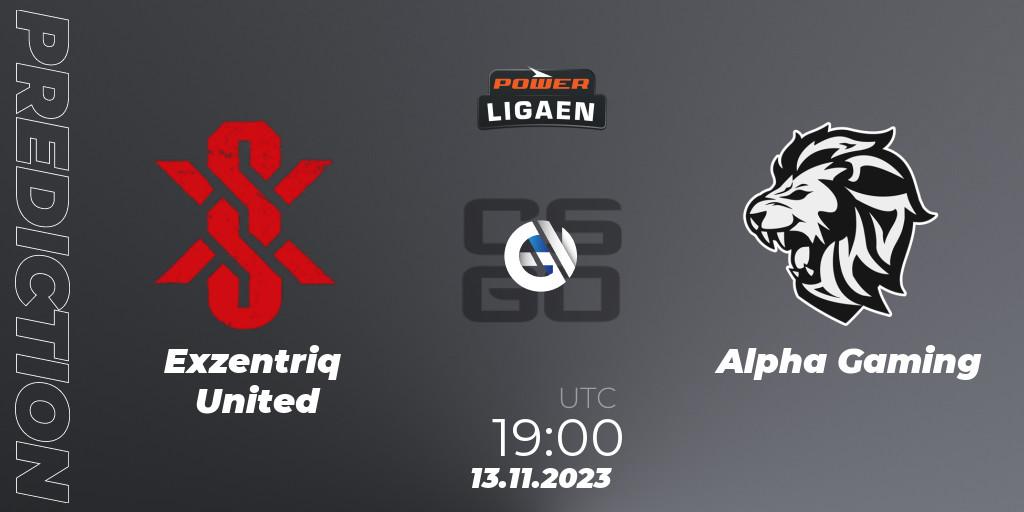 Exzentriq United - Alpha Gaming: Maç tahminleri. 13.11.2023 at 19:00, Counter-Strike (CS2), Dust2.dk Ligaen Season 24: Regular Season