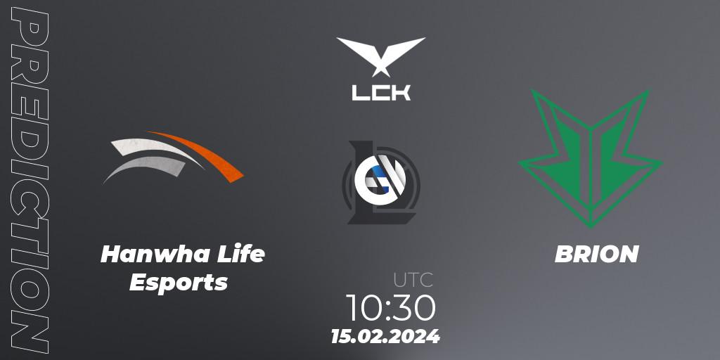 Hanwha Life Esports - BRION: Maç tahminleri. 15.02.2024 at 10:30, LoL, LCK Spring 2024 - Group Stage