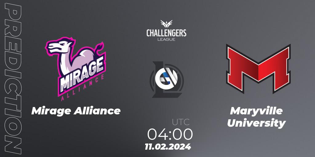 Mirage Alliance - Maryville University: Maç tahminleri. 11.02.2024 at 04:00, LoL, NACL 2024 Spring - Group Stage