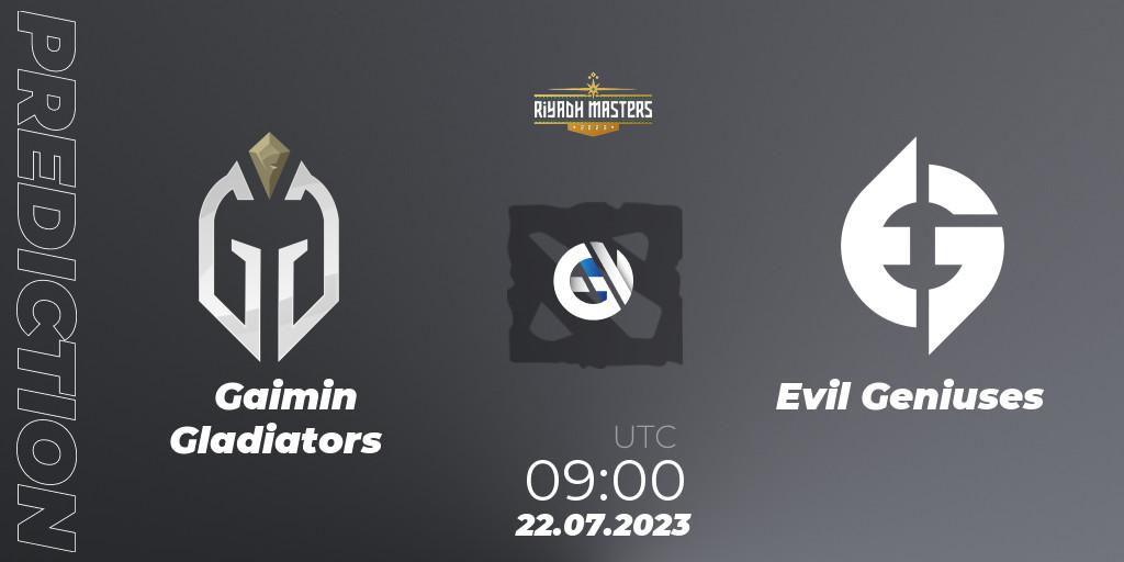 Gaimin Gladiators - Evil Geniuses: Maç tahminleri. 22.07.2023 at 09:00, Dota 2, Riyadh Masters 2023 - Group Stage