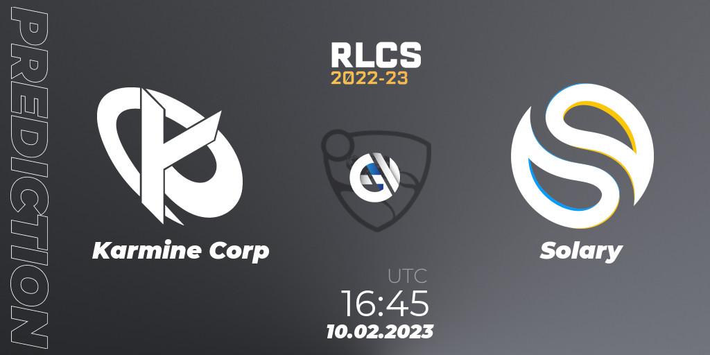 Karmine Corp - Solary: Maç tahminleri. 10.02.2023 at 16:45, Rocket League, RLCS 2022-23 - Winter: Europe Regional 2 - Winter Cup