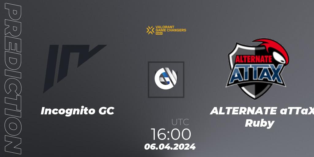 Incognito GC - ALTERNATE aTTaX Ruby: Maç tahminleri. 06.04.2024 at 16:00, VALORANT, VCT 2024: Game Changers EMEA Contenders Series 1