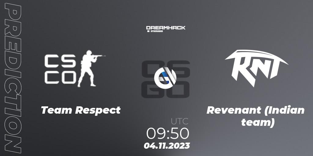 Team Respect - Revenant (Indian team): Maç tahminleri. 04.11.2023 at 09:50, Counter-Strike (CS2), DreamHack Hyderabad Invitational 2023