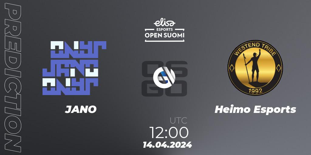 JANO - Heimo Esports: Maç tahminleri. 14.04.2024 at 12:00, Counter-Strike (CS2), Elisa Open Suomi Season 6