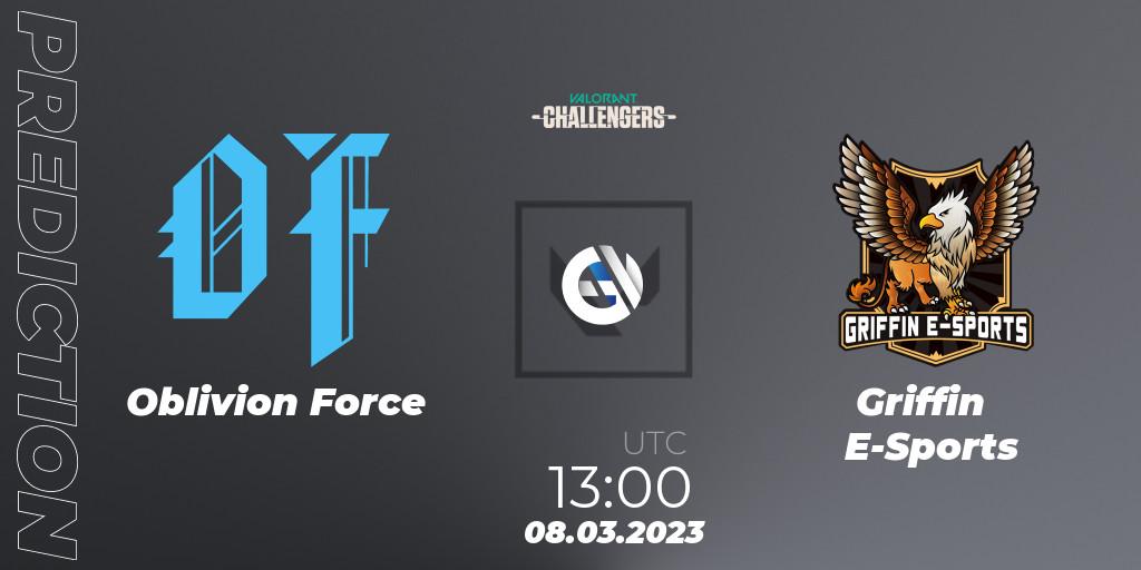 Oblivion Force - Griffin E-Sports: Maç tahminleri. 08.03.2023 at 13:00, VALORANT, VALORANT Challengers 2023: Hong Kong and Taiwan Split 1