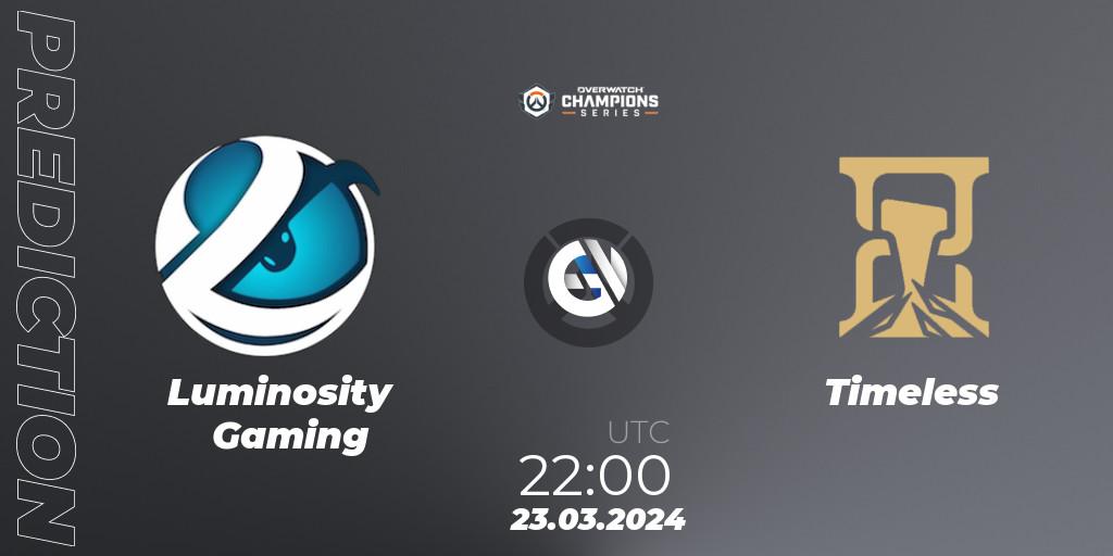 Luminosity Gaming - Timeless: Maç tahminleri. 23.03.2024 at 22:00, Overwatch, Overwatch Champions Series 2024 - North America Stage 1 Main Event
