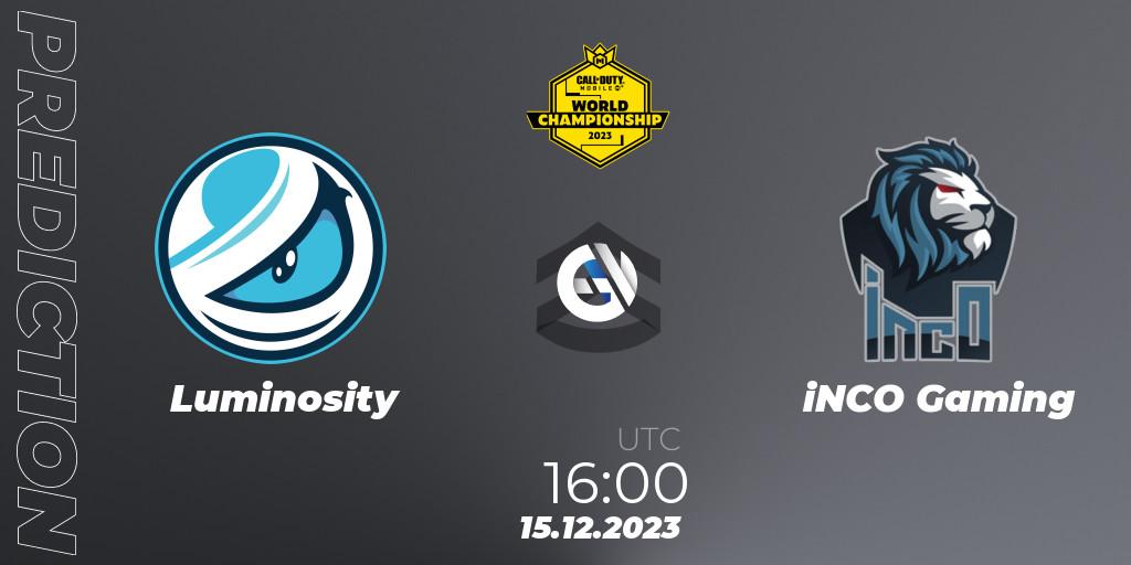 Luminosity - iNCO Gaming: Maç tahminleri. 15.12.2023 at 15:15, Call of Duty, CODM World Championship 2023