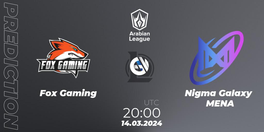 Fox Gaming - Nigma Galaxy MENA: Maç tahminleri. 14.03.24, LoL, Arabian League Spring 2024