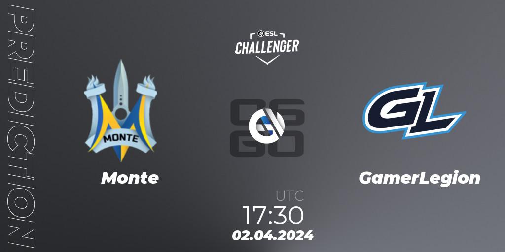 Monte - GamerLegion: Maç tahminleri. 02.04.24, CS2 (CS:GO), ESL Challenger #57: European Closed Qualifier