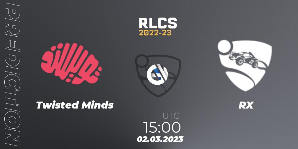 Twisted Minds - RX: Maç tahminleri. 02.03.2023 at 15:00, Rocket League, RLCS 2022-23 - Winter: Middle East and North Africa Regional 3 - Winter Invitational
