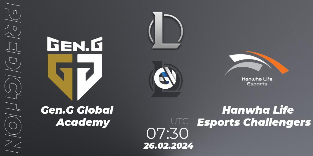 Gen.G Global Academy - Hanwha Life Esports Challengers: Maç tahminleri. 26.02.24, LoL, LCK Challengers League 2024 Spring - Group Stage