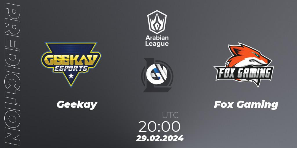 Geekay - Fox Gaming: Maç tahminleri. 29.02.24, LoL, Arabian League Spring 2024