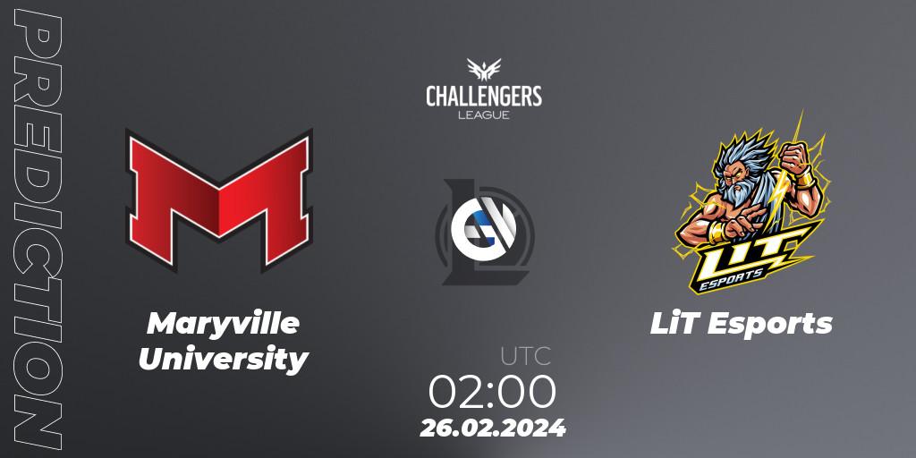 Maryville University - LiT Esports: Maç tahminleri. 26.02.2024 at 02:00, LoL, NACL 2024 Spring - Group Stage