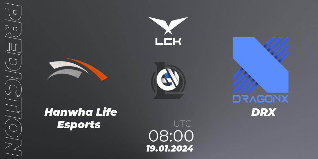 Hanwha Life Esports - DRX: Maç tahminleri. 19.01.2024 at 08:00, LoL, LCK Spring 2024 - Group Stage