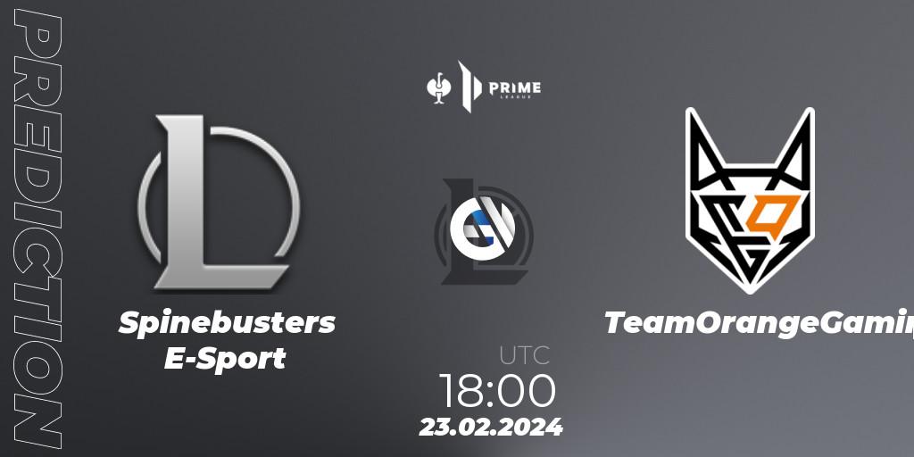 Spinebusters E-Sport - TeamOrangeGaming: Maç tahminleri. 23.02.2024 at 18:00, LoL, Prime League 2nd Division