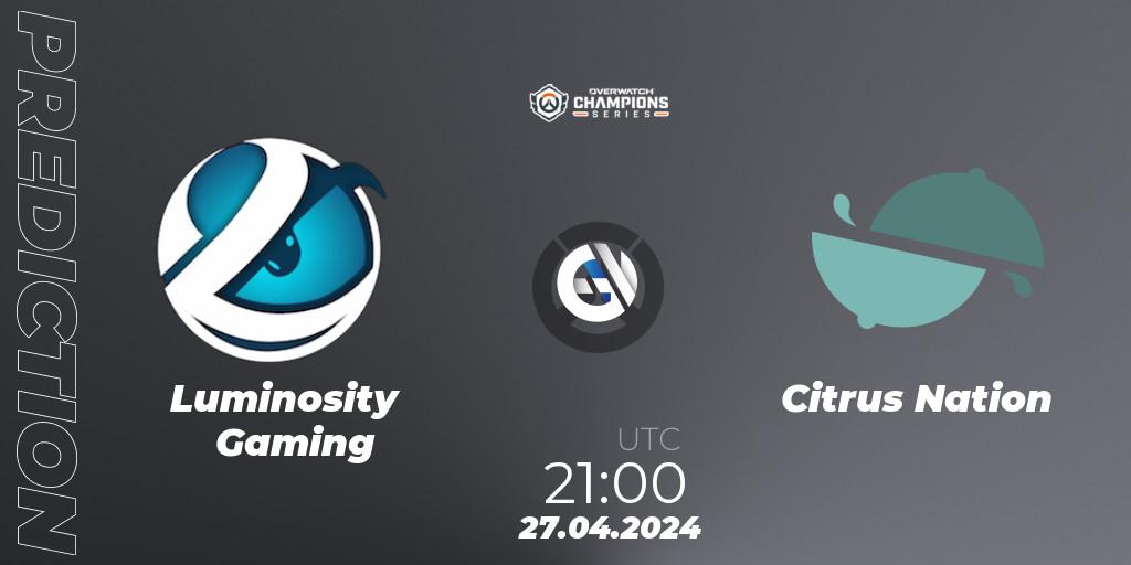 Luminosity Gaming - Citrus Nation: Maç tahminleri. 27.04.2024 at 21:00, Overwatch, Overwatch Champions Series 2024 - North America Stage 2 Main Event