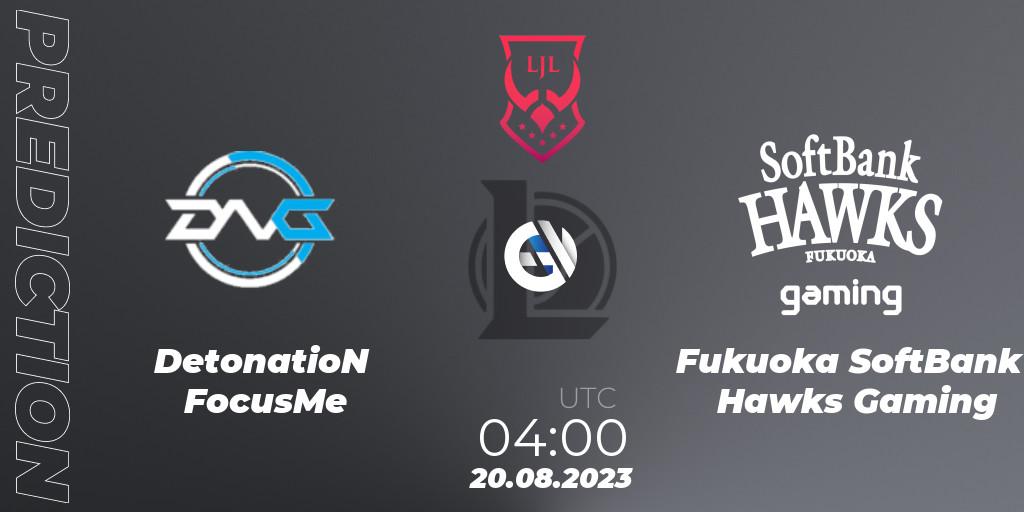 DetonatioN FocusMe - Fukuoka SoftBank Hawks Gaming: Maç tahminleri. 20.08.2023 at 05:00, LoL, LJL Summer 2023