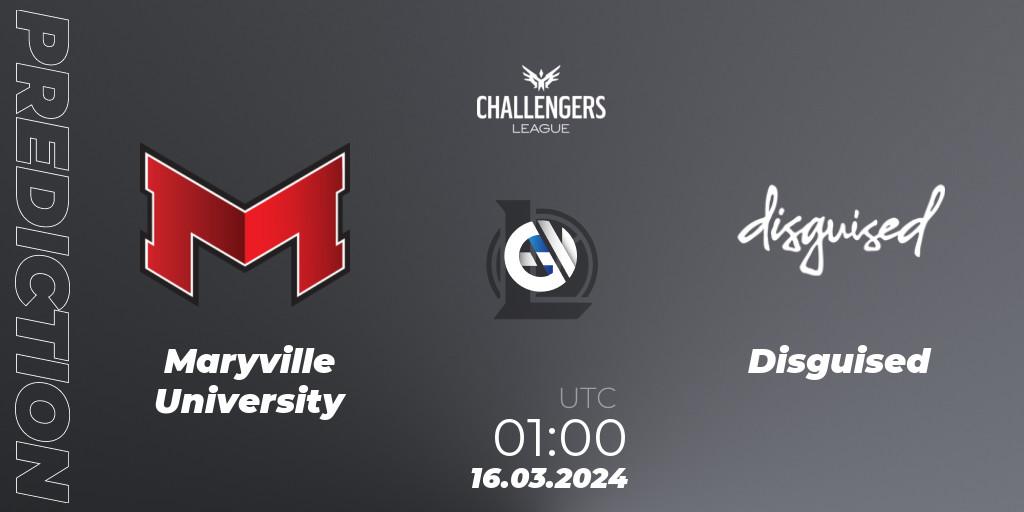 Maryville University - Disguised: Maç tahminleri. 16.03.2024 at 01:00, LoL, NACL 2024 Spring - Playoffs