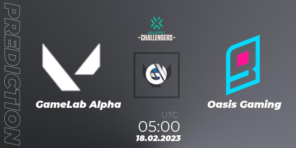 GameLab Alpha - Oasis Gaming: Maç tahminleri. 18.02.2023 at 05:00, VALORANT, VALORANT Challengers 2023: Philippines Split 1