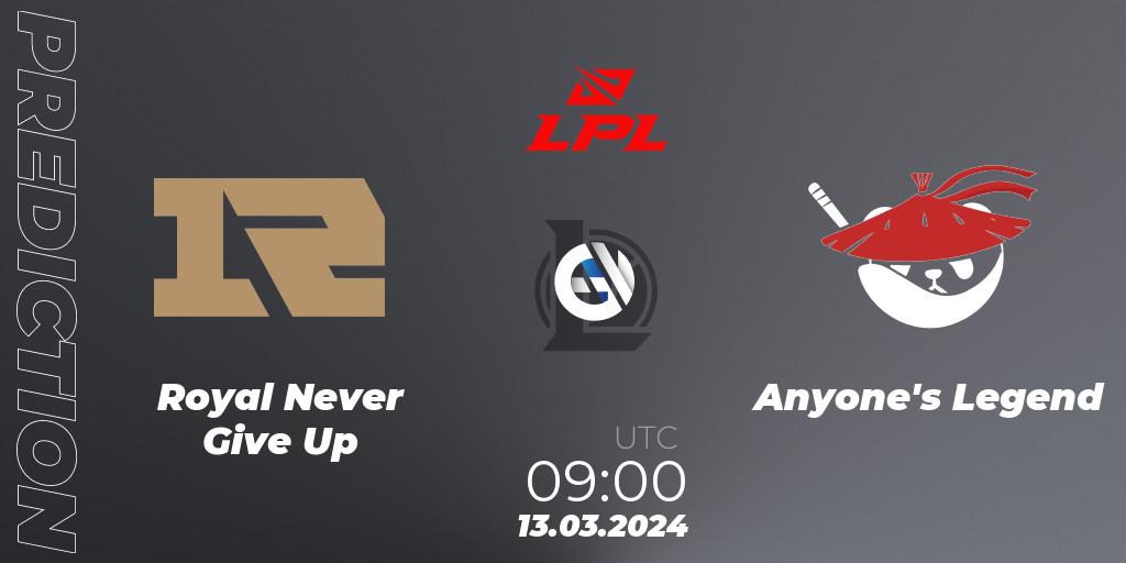Royal Never Give Up - Anyone's Legend: Maç tahminleri. 13.03.24, LoL, LPL Spring 2024 - Group Stage