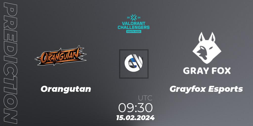 Orangutan - Grayfox Esports: Maç tahminleri. 15.02.2024 at 09:30, VALORANT, VALORANT Challengers 2024: South Asia Split 1 - Cup 1